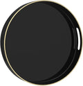 MAONAME Black Decorative Tray for Coffee Table, Modern Round Serving Tray with Handles, 13" Plastic Tea Trays for Ottoman, Bathroom Decor