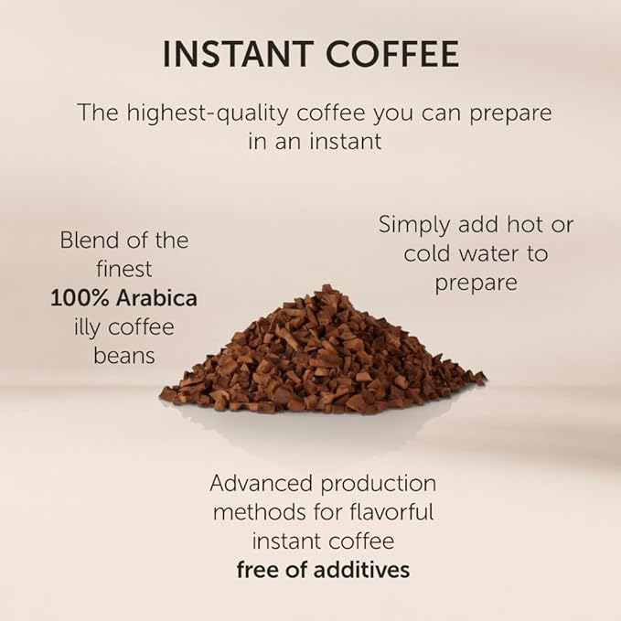 illy Instant Coffee Singles, Classico Decaf Medium Roast, Caramel & Orange Blossom Notes, 40 Single-Serve Packets (2g Each) - Premium Arabica Coffee