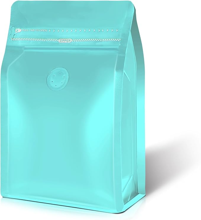 Coffee Bags with Valve(60pcs,8 oz,1/2 lb) Vented Coffee Beans Packaging Bags High Barrier Aluminumed Foil Flat Bottom Heat Sealed Side Zipper Resealable Storage Bag for Home or Business （Blue）