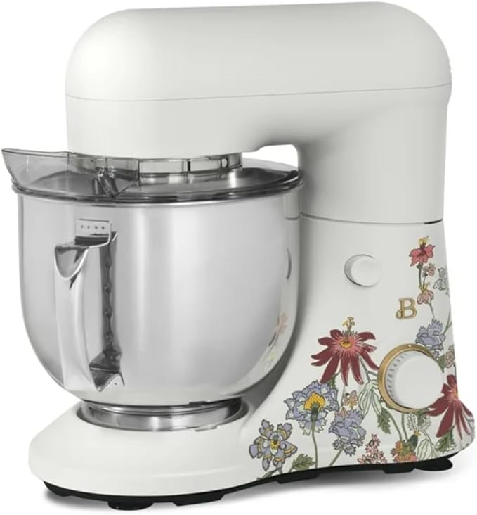 Beautiful 3.5QT 300W Stand Mixer with 12 Speeds, Tilt-Head, Splash Guard & Dishwasher-Safe Accessories, Soft Matte Finish Mixes Up to 5 Dozen Cookies, (Wildflower White Icing)