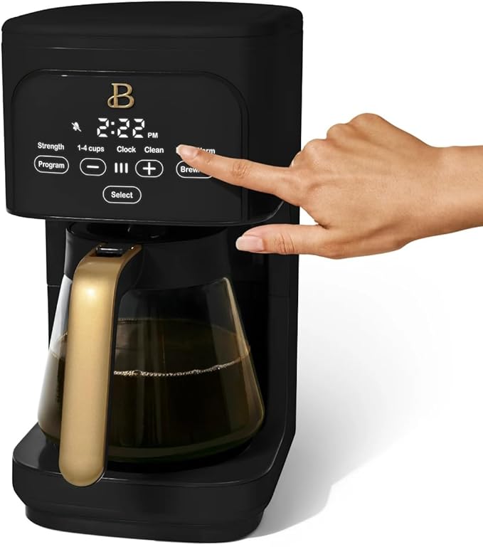 Beautiful 12 Cup Programmable Coffee Maker, Drip Coffee Machine with Glass Carafe, Automatic Brew Strength Control, Espresso Maker Function, Compact Espresso Machine (Black Sesame)