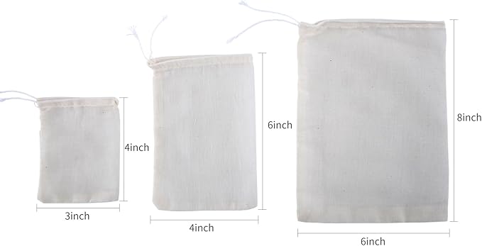 20pcs Spice Bags,Muslin Bags with Drawstring,safe and natural Cotton material,Unbleached White Tea Filter Bags,Cheesecloth Bags for Coffee,Tea,Soup etc.6 x 4 inch.