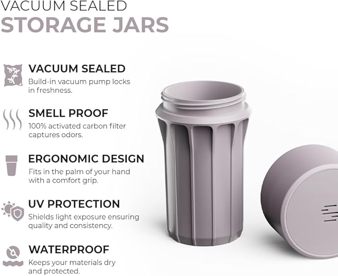 Staze Preserve Vacuum Sealed Storage Jars (148ml) | Patented Smell Proof Containers | Herb Storage & Food Storage Container with Protection -(SHROOM)