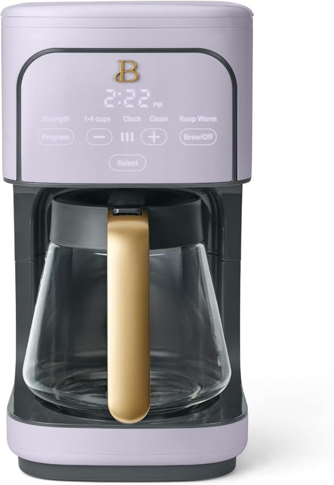 Beautiful 12 Cup Programmable Coffee Maker, Drip Coffee Machine with Glass Carafe, Automatic Brew Strength Control, Espresso Maker Function, Compact Espresso Machine (Lavender)