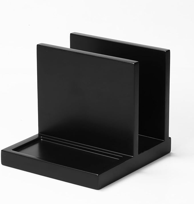 Wooden Napkin Holder napkin salt pepper holder with Salt and Pepper Shakers Caddy,Suitable for Kitchen, Restaurant, Bar, Office, Parties, Home Décor Black