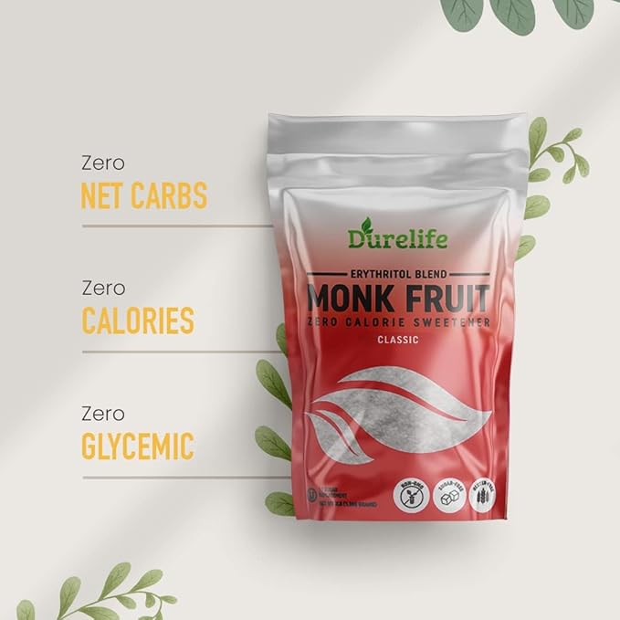 Durelife Monk Fruit Sweetener, Classic - White Sugar Substitute, Keto Diet Friendly, 1:1 Sugar Replacement, Zero Calorie, White Sugar Substitute, Classic White - 1 lb (Packaging May Vary)