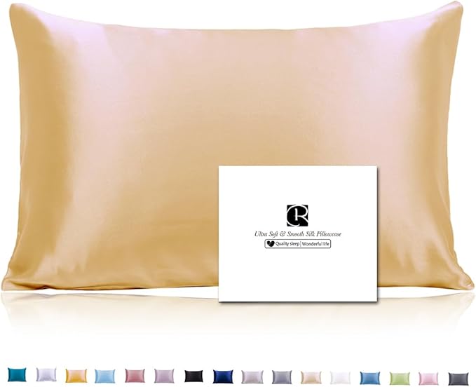 Ravmix Silk Pillow Cases with Zipper, 21momme Mulberry Silk Pillowcase for Hair Skin Health, Soft Smooth Breathable Cool Pillow Cover for Beauty Sleep with Gift Box 1PC(Standard 20"x26", Gold)