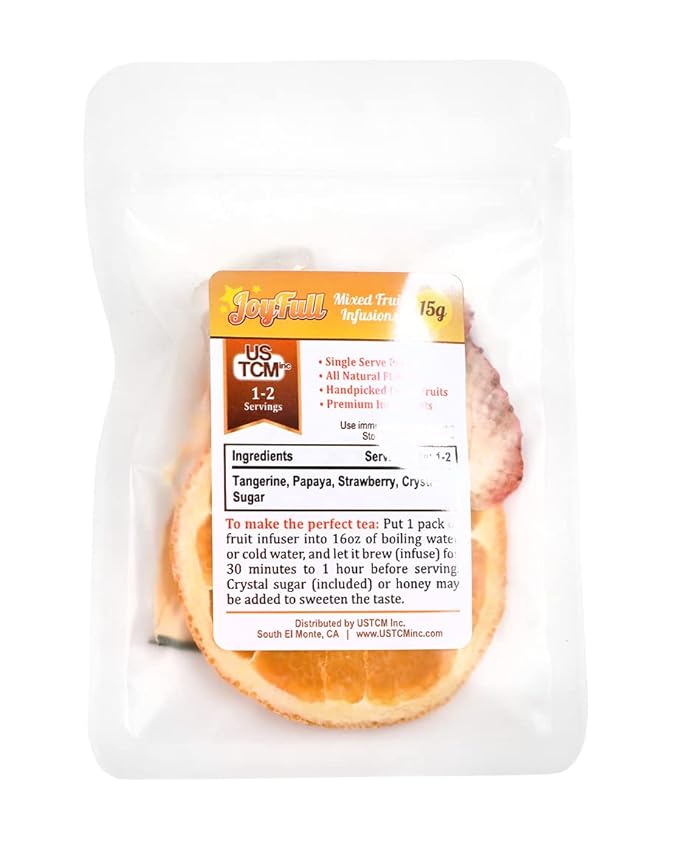USTCM JoyFull Mixed Fruit Infusions Fruit Tea Single Pack All Natural Dried Fruits Mixed Flavors Make Perfect Tea! 15g (Tangerine, Papaya, Strawberry, Pack of 3)