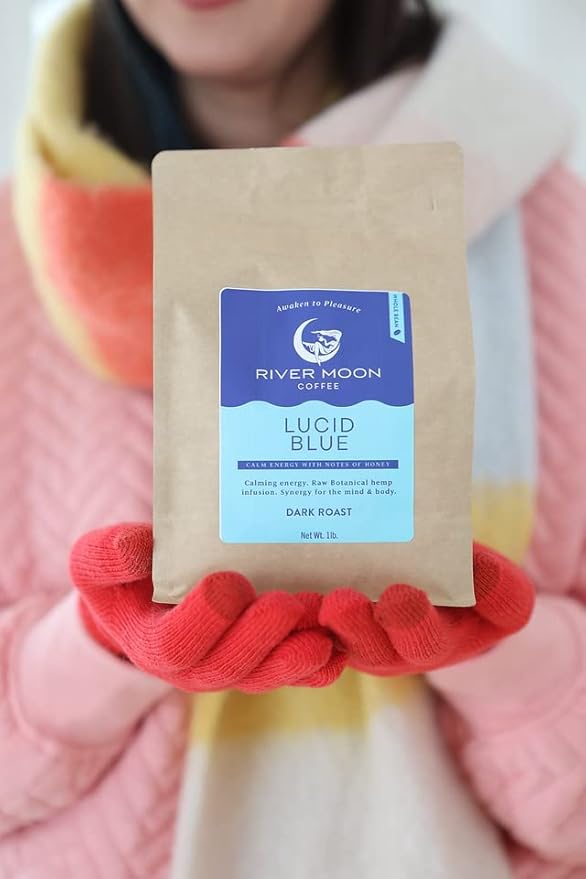 Lucid Blue, Dark Roast Whole Bean Hemp Coffee, 12 Ounce, Non-GMO, 100 mg Cold-Pressed Hemp Seed Oil Infused