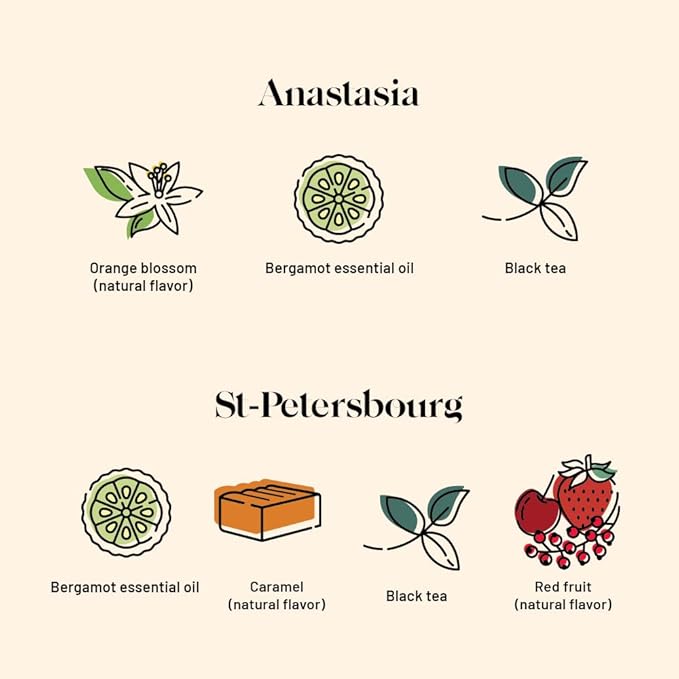 Kusmi Tea - Pack of 2 Boxes of Tea Bags - Anastasia + St. Petersburg - Organic Black Tea with Bergamot + Organic Black Tea with Red Fruits, Caramel, Vanilla and Bergamot - 2x20 Tea Bags