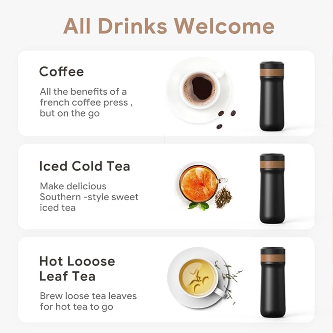 Portable French Press Stainless Steel Coffee Maker Travel French Press Insulated Bottle Cup - 320ml Portable Coffee Maker with Double Wall Insulation, Ideal for On - the - go Coffee Lovers