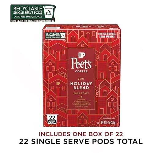 Peet's Coffee, Dark Roast Single Serve Coffee Pods - Holiday Blend 22 Count (1 Box of 22 Pods)
