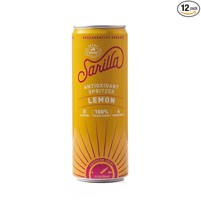 Sarilla Nonalcoholic Lemon Tea Spritzer – Lightly Sparkling Real Brewed Organic Black Tea with a Zesty Citrus Finish, Low Calorie, 12-Pack