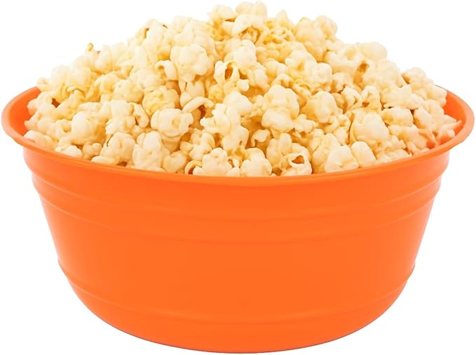 Mintra Home Plastic Bowls (4L Large 2pk, Orange) -10.75W x 4.5inH - large orange plastic bowl for popcorn, snacks, drinks, candy, Halloween, trick or treat bowls - 2 Pack