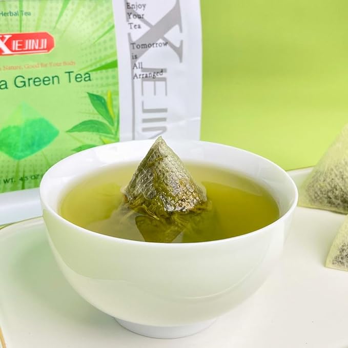 XIEJINJI Matcha Green Tea Bags - 3.2g x 40 Count, Finely Milled Matcha Powder Blended with Refreshing Green Tea, 100% Natural, No Additives - Perfect for Hot Brewing or Cold Brew