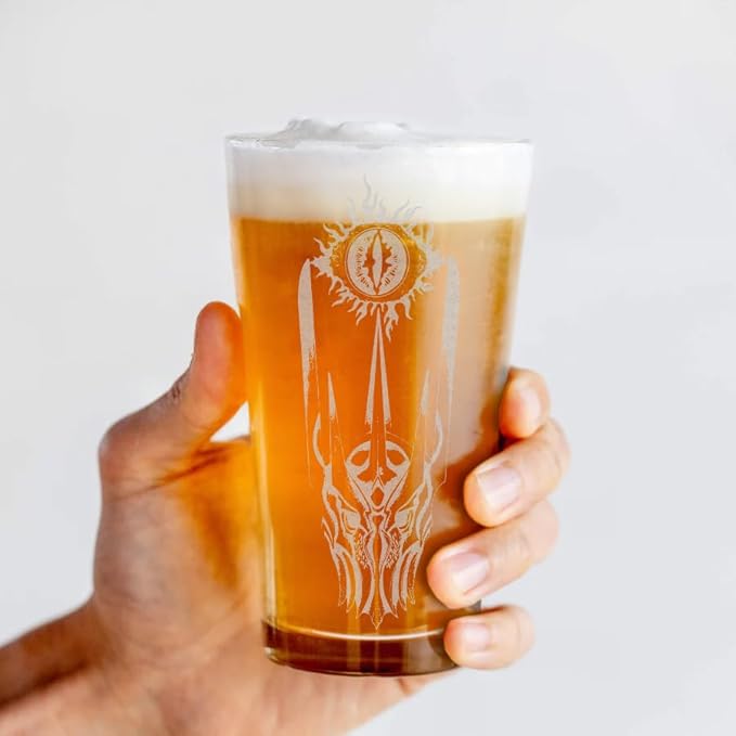 EYE OF SAURON Engraved 16oz Pint Glass | Inspired by Tolkien Power Ring and Middle Earth | Great Christmas Gift Idea | Unique Elvish Fantasy Wizard Fantasy Decor!