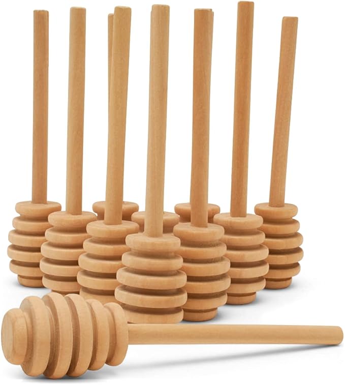 Wooden Honey Dipper Sticks, Honey Comb Wand Stirrers for Tea, Honeycomb Dripper Stir Spoons, Wood Dabber Combs Drizzler Sticks for Cake Pops, 4" Charcuterie Drizzle Dippers Pack of 24 by Woodpeckers