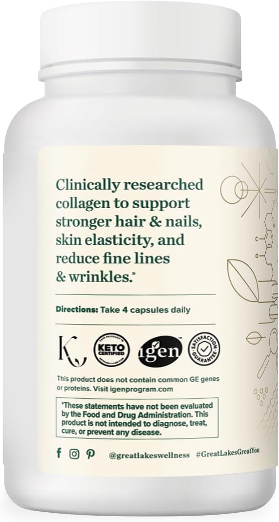 Great Lakes Wellness Collagen Pills for Men and Women, 120 Capsules – VERISOL® Collagen Peptides Types I & III for Hair, Skin, Nails, Joints, & Digestion Support, Hydrolyzed Collagen Supplement