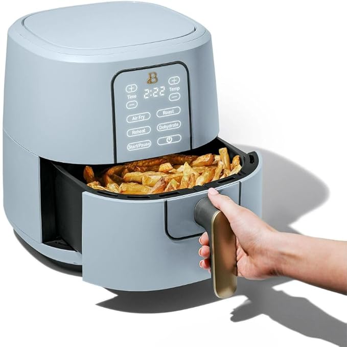 Beautiful by Drew Barrymore 6-Quart Digital Air Fryer, TurboCrisp Technology, Touch-Activated Display, 1750W, 90–400°F, Dishwasher-Safe Basket (CORNFLOWER BLUE)