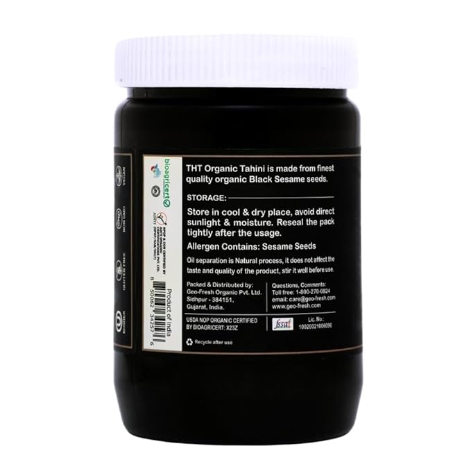Organic Black Tahini Paste 16 oz (1lb) - Black Sesame Paste - USDA Certified, Kosher, Gluten Free Tahini Sauce - Creamy Tahini Organic with Hulled Sesame Seeds for Dressigns, Dips, Spreads & Hummus - The Holly Tree