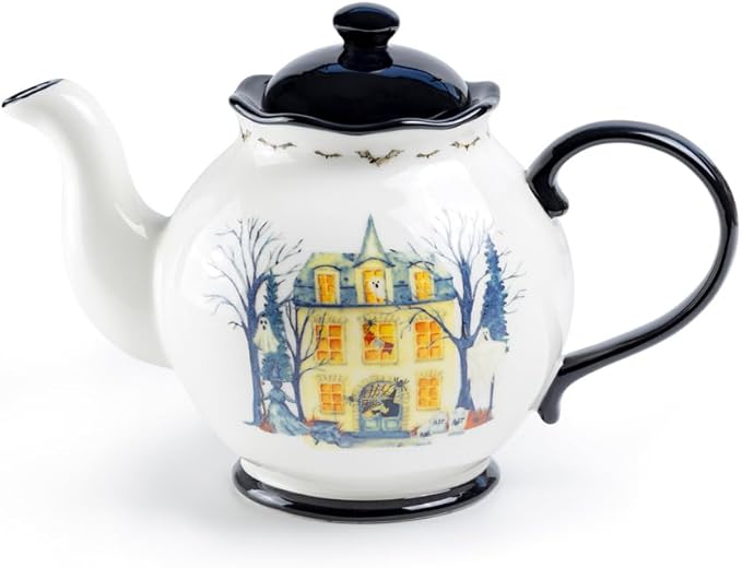 Halloween Haunted House Teapot, Gothic Eerie Theme Tea Party, Whimsical Spooky Halloween Teapot 40oz