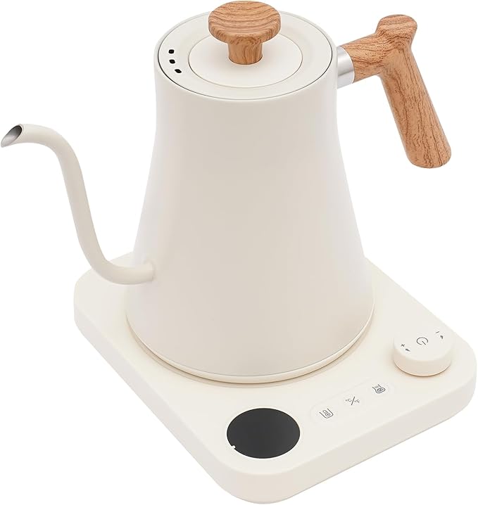 Electric Gooseneck Kettle, 0.9L/0.24Gal 1200W, Temperature Control 104-212°F, Stainless Steel Hot Water Tea Kettle, LED Display, 1-24 H Keep Warm for Pour Over Coffee, Home, 11.02*8.07* 8.66in White