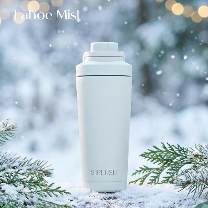 Paradise Shaker Bottle 24 oz, Insulated Stainless Steel Protein Shaker, Dishwasher Safe, with Lid Brush & Protective Boot, Leakproof Twist-Off Chug Cap, Sage Green, Tahoe Mist