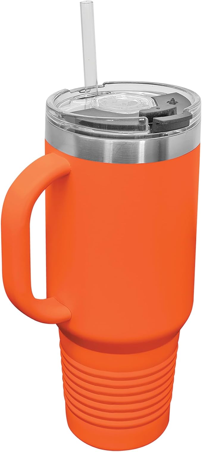 LaserGram 40oz Vacuum Insulated Travel Mug with Handle, Sushi, Personalized Engraving Included (Orange)