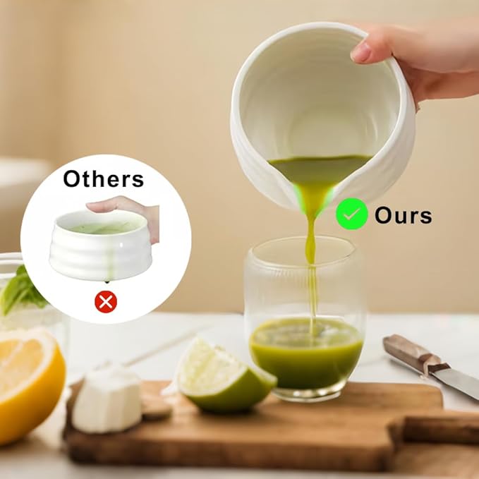 White Matcha Bowl with Spout - Ceramic Chawan Matcha Bowl for Whisking Matcha -Traditional Japanese Macha Bowl Handmade