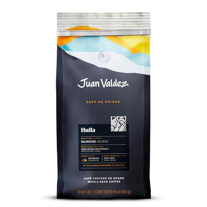 Juan Valdez Huila Whole Bean Coffee | 100% Colombian Coffee | Single Origin with Notes of Ripe Orange & Caramel | 16 oz / 454 gr