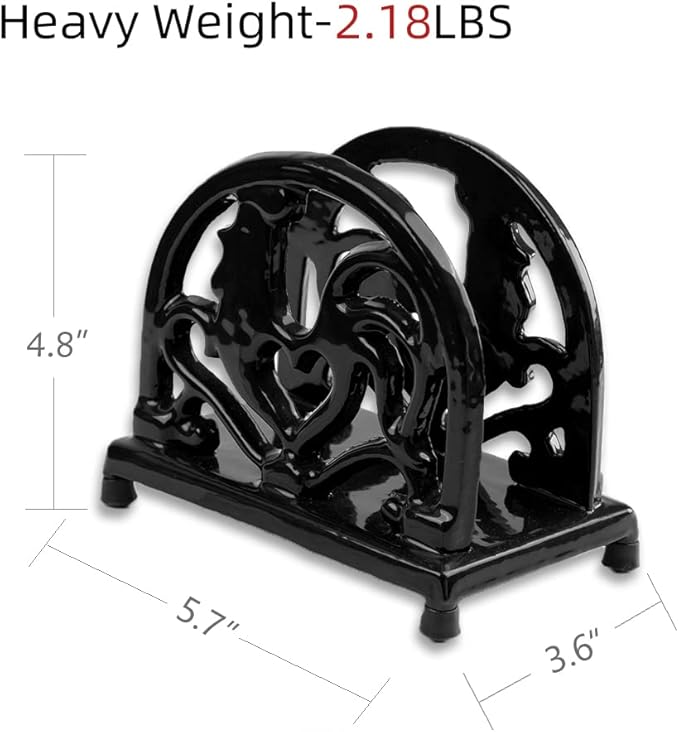 Vintage Metal Napkin Holder, Heavy Cast Iron Napkin Holder Organizer for Kitchen Restaurant Home Décor, Black
