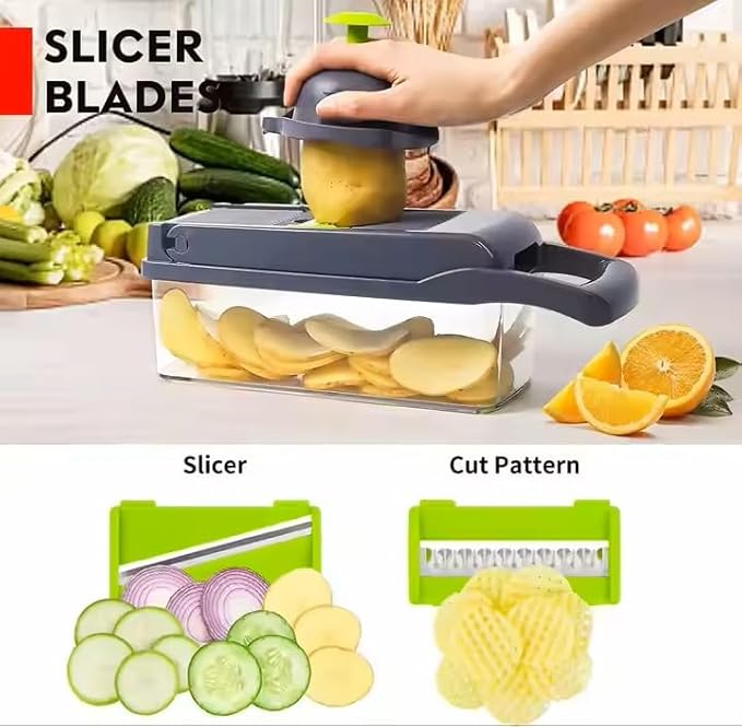 DOSTDR - Vegetable Chopper, Mandoline Slicer, Veggie Chopper, Food Chopper with Container, Vegetable Cutter & Spiralizer for Onion Salad Vegetable Chopper, Fruit Slicer, Shredding, Multi-Function