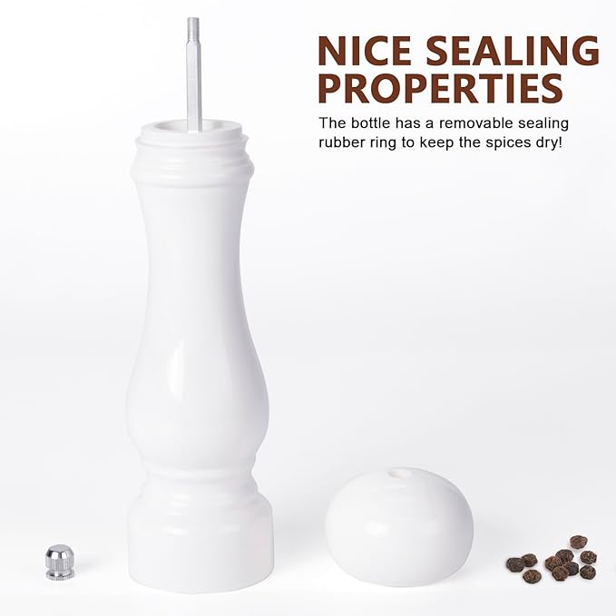 LHS Pepper Mill Grinder Salt Grinder, Arcylic Peppercorn Grinders with Adjustable Ceramic Grinding Core (8 Inch,White)