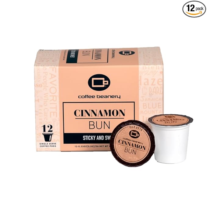 Cinnamon Bun Flavored Coffee Pods by Coffee Beanery | 12ct Medium Roast Arabica Coffee Pods