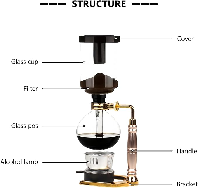 Siphon Coffee Maker, 3-Cup (360ml) Glass Vacuum Coffee Brewer with Alcohol Burner & Filters, Stovetop Safe, Manual Coffee Machine for Home Barista, Gift for Coffee Lovers