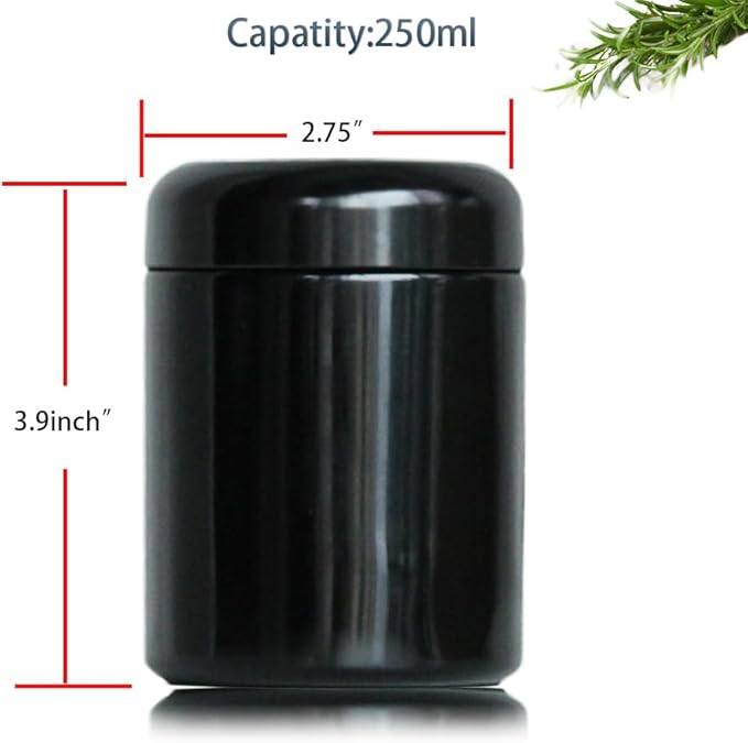 Black Glass Storage Container Jar 250ml Half Oz with UV Protection for Spice Coffee