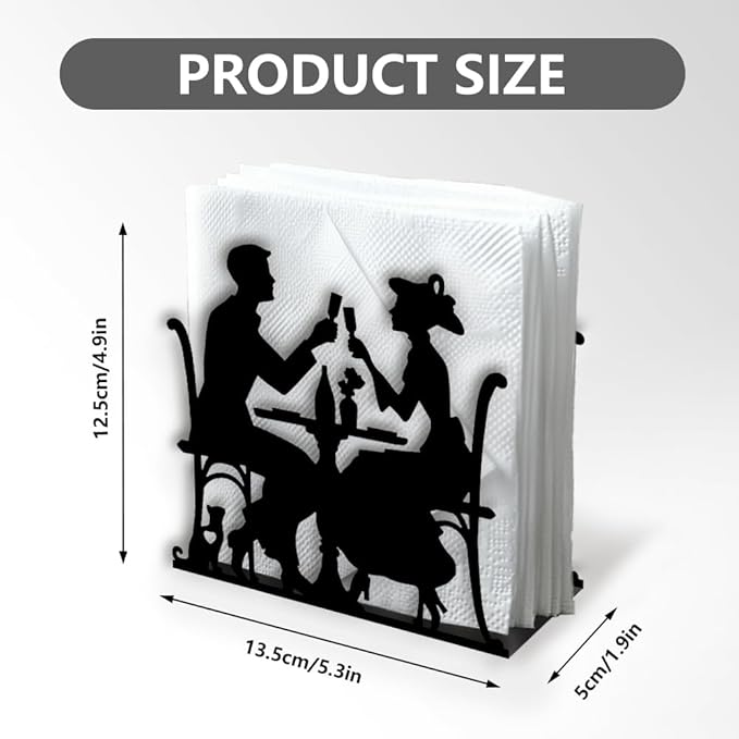 A Couple Dining Decorative Black Metal Napkin Holder for Table, 5.3" x 4.9" x 1.9" Silhouette of Couple Standing Napkin Holder for Home Kitchen Restaurant Picnic Party Coffee Bar Dining Room