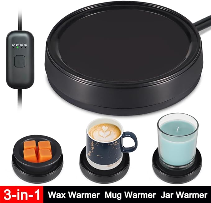 Wax Melt Warmer Burner Scented Candle Warmer Plate,3-1 Electric Coffee Mug Warmers,Fragrance and Heating Cup Warmers for Tea and Milk, Hot Chocolate as Gifts for Women（Black-No Cup）