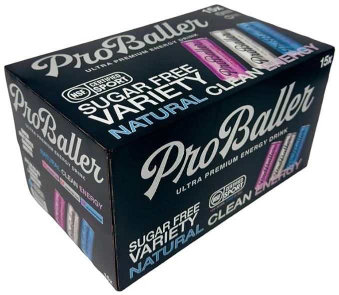 ProBaller Ultra Premium Zero Sugar Energy Drink - Natural & Clean NSF Certified Sport Drink with Amino Acids, Taurine, Biotin, Vitamin B 12 Methylcobalamin, & Electrolytes - 15 Pack - Variety