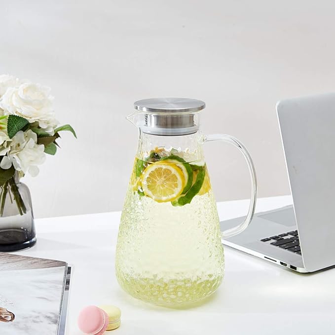 Karafu Glass Pitcher with Lid, 78 Oz Heat Resistant Water Jug for Hot/Cold Water, Ice tea and Juice Beverage
