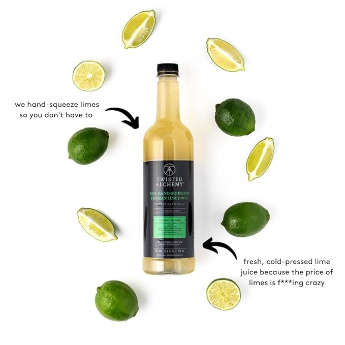Twisted Alchemy Cold Pressed Fresh Juice For Craft Cocktails - All Natural, Hand Squeezed Juice Cocktail Mixer - (Lemon/Lime, 25 Oz Bottle, 2 Bottle Set) - No Sugar Added, Preservative Free, Ships Cold, Non-GMO, 100% Pure - Unpasteurized Ships Cold