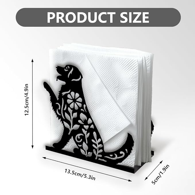 Labrador Dog Decorative Black Metal Napkin Holder for Table, 5.3" x 4.9" x 1.9" Dog Leaves Standing Napkin Holder for Home Kitchen Restaurant Picnic Party Coffee Bar Dining Room