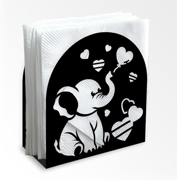 Elephant Decorative Black Metal Napkin Holder for Table, 5.3" x 4.9" x 1.9" Cute Animal Heart Standing Napkin Holder for Home Kitchen Restaurant Picnic Party Coffee Bar Dining Room