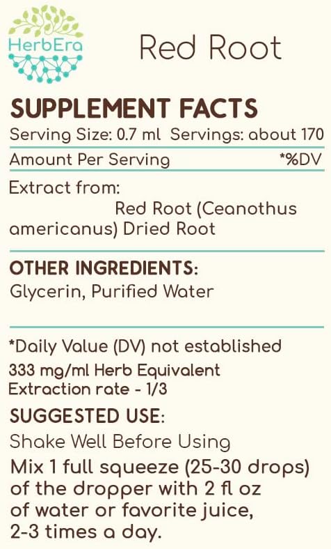 HerbEra Red Root B120 Alcohol-Free Herbal Extract Tincture, Super-Concentrated (New Jersey Tea, Ceanothus Americanus) 4 fl oz