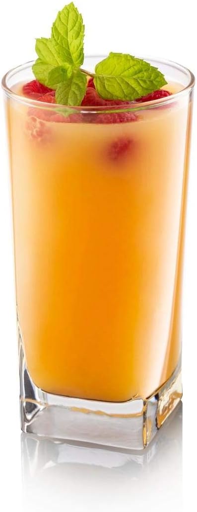 Highball Glasses [Set of 4] + 4 Stainless Steel Straws, 16 oz Lead-Free Crystal Clear Glass, Elegant Drinking Cups for Water, Wine, Beer, Cocktails and Mixed Drinks - Round Top, Square Bottom