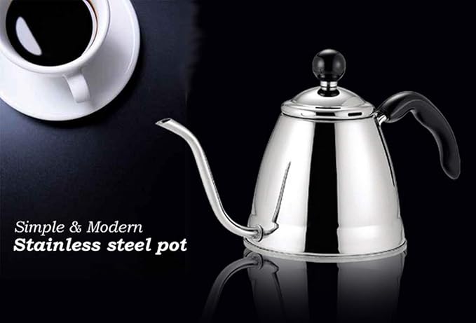 JapanBargain 4062, Japanese Gooseneck Kettle for Pour Over Coffee and Tea, Stainless Steel, Induction Heat Stove Compatible, 6-Cup, 1.2 Liter, Made in Japan