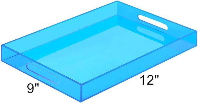 SetGame Acrylic Serving Tray with Handles, Bathroom Desktop Decorative Storage Arylic Trays, Simple Vanity Tray Food Tea Fruit Dinner Snack Tray for Bar Kitchen Party