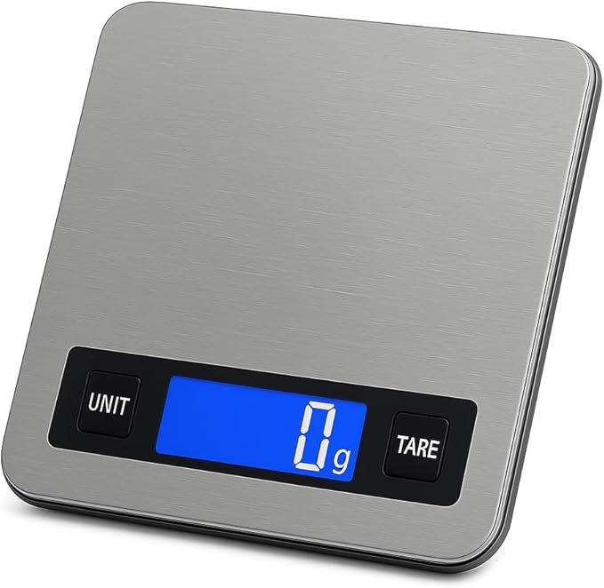 Digital Kitchen Scale 10kg/22lb – 1g High Precision Food Scale, Stainless Steel Platform, LCD Display, Tare Function, Battery Powered for Cooking, Baking & Meal Prep