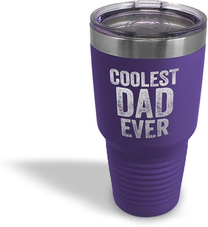 Style In Print Stainless-Steel Engraved Travel Mug Tumbler Coolest Dad Ever C Family & Friends Dad Insulated Thermal Coffee Cup Purple 30 Oz, ETUMB_KHGS044_PP30