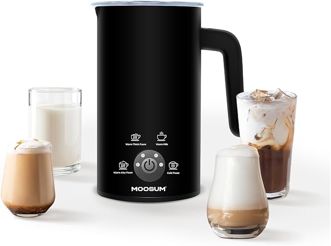 Milk Frother, 4-in-1 10oz/300ml Electric Milk Steamer, Hot & Cold Foam, Auto Shut-Off Frother for Coffee Latte and Cappuccino, Black
